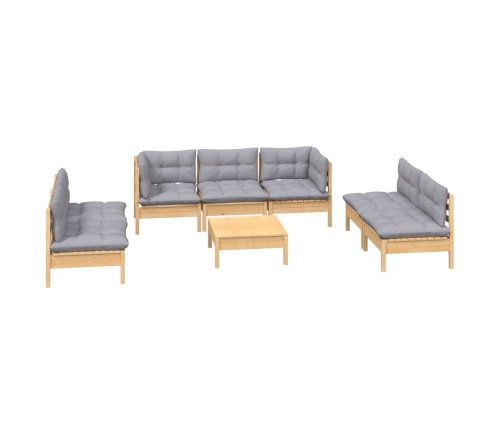 Juego de muebles de jardín 8 pzas y cojines madera maciza pino