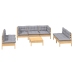 Juego de muebles de jardín 8 pzas y cojines madera maciza pino