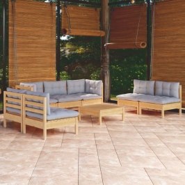 Juego de muebles de jardín 8 pzas y cojines madera maciza pino