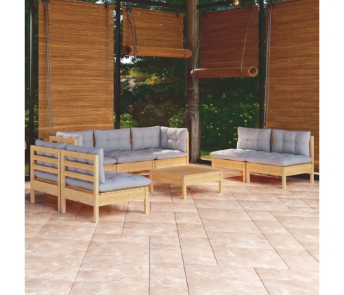 Juego de muebles de jardín 8 pzas y cojines madera maciza pino