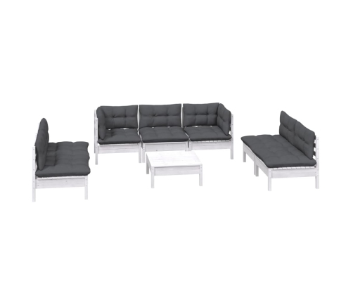 Muebles de jardín 8 pzas con cojines madera maciza de pino