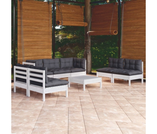 Muebles de jardín 8 pzas con cojines madera maciza de pino