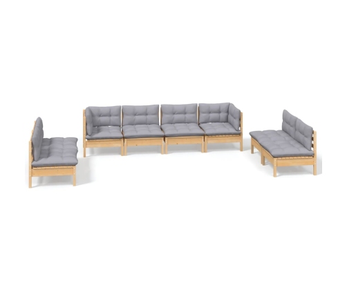 Juego de muebles de jardín 8 pzas y cojines madera maciza pino