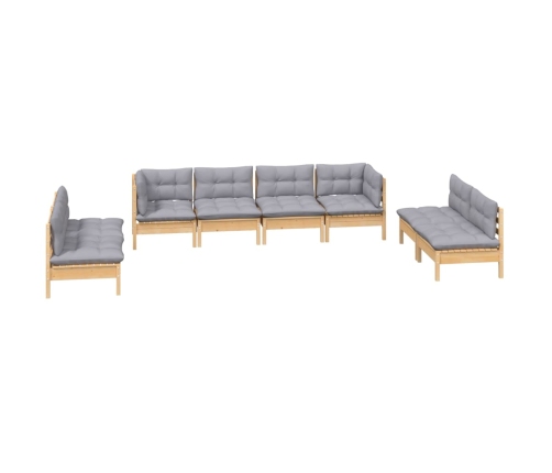 Juego de muebles de jardín 8 pzas y cojines madera maciza pino