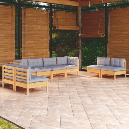 Juego de muebles de jardín 8 pzas y cojines madera maciza pino