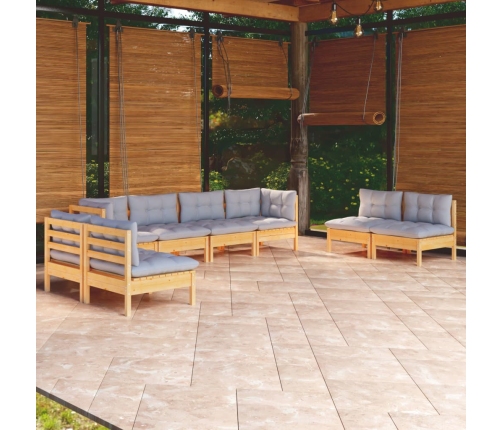 Juego de muebles de jardín 8 pzas y cojines madera maciza pino