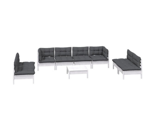 Muebles de jardín 9 pzas con cojines madera maciza de pino