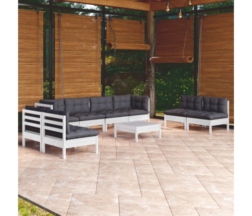 Muebles de jardín 9 pzas con cojines madera maciza de pino