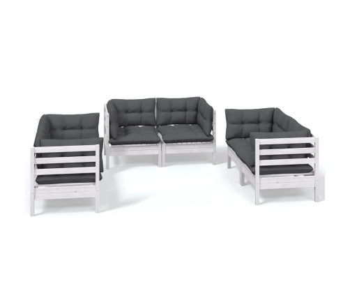 Juego de muebles de jardín 6 pzas y cojines madera pino maciza