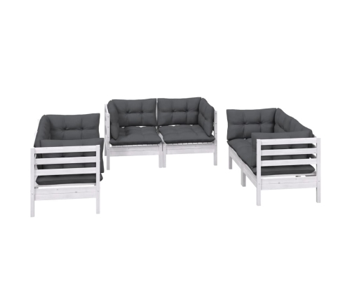 Juego de muebles de jardín 6 pzas y cojines madera pino maciza