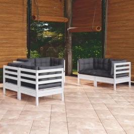 Juego de muebles de jardín 6 pzas y cojines madera pino maciza