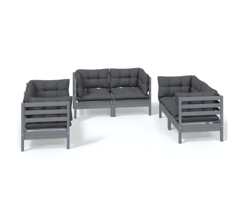 Juego de muebles de jardín 6 pzas y cojines madera pino maciza