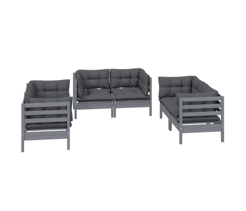 Juego de muebles de jardín 6 pzas y cojines madera pino maciza