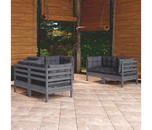 Juego de muebles de jardín 6 pzas y cojines madera pino maciza
