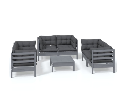 Juego de muebles de jardín 7 pzas y cojines madera maciza pino