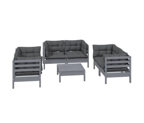 Juego de muebles de jardín 7 pzas y cojines madera maciza pino
