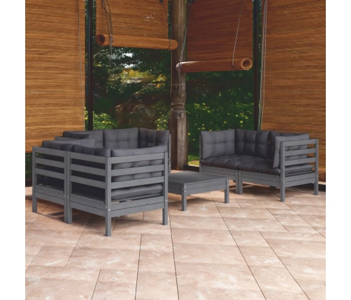 Juego de muebles de jardín 7 pzas y cojines madera maciza pino