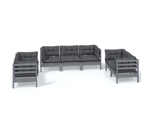 Juego de muebles de jardín 7 pzas y cojines madera maciza pino