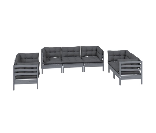 Juego de muebles de jardín 7 pzas y cojines madera maciza pino