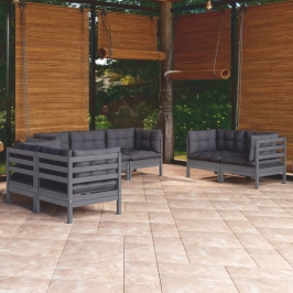 Juego de muebles de jardín 7 pzas y cojines madera maciza pino
