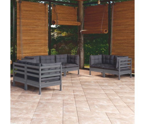 Juego de muebles de jardín 7 pzas y cojines madera maciza pino