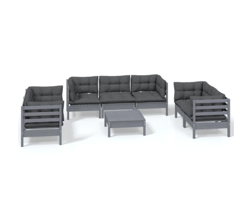 Juego de muebles de jardín 8 pzas y cojines madera maciza pino