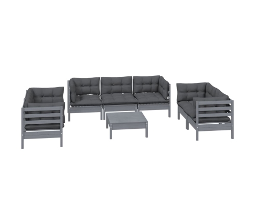 Juego de muebles de jardín 8 pzas y cojines madera maciza pino