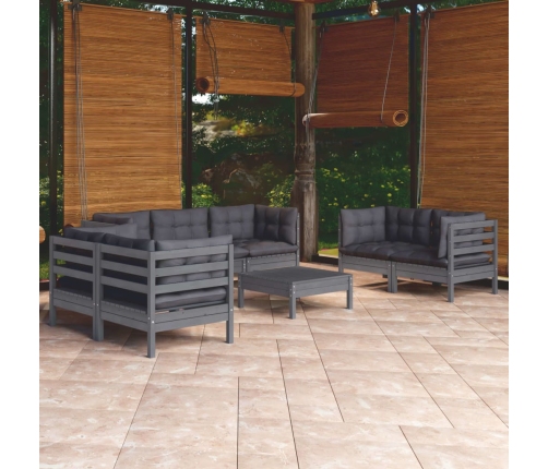 Juego de muebles de jardín 8 pzas y cojines madera maciza pino