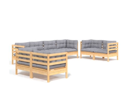 Juego de muebles de jardín 8 pzas y cojines madera maciza pino