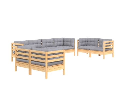 Juego de muebles de jardín 8 pzas y cojines madera maciza pino