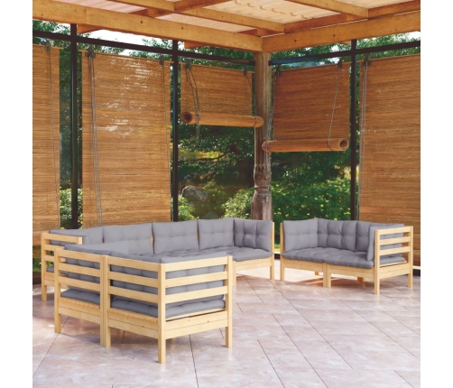 Juego de muebles de jardín 8 pzas y cojines madera maciza pino