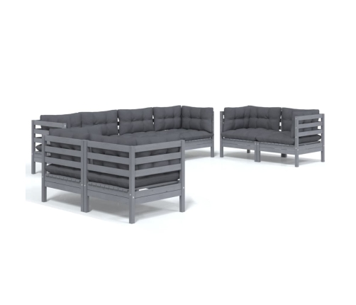 Juego de muebles de jardín 8 pzas y cojines madera pino maciza