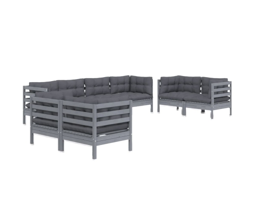 Juego de muebles de jardín 8 pzas y cojines madera pino maciza