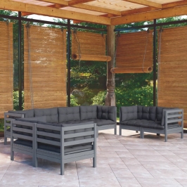 Juego de muebles de jardín 8 pzas y cojines madera pino maciza