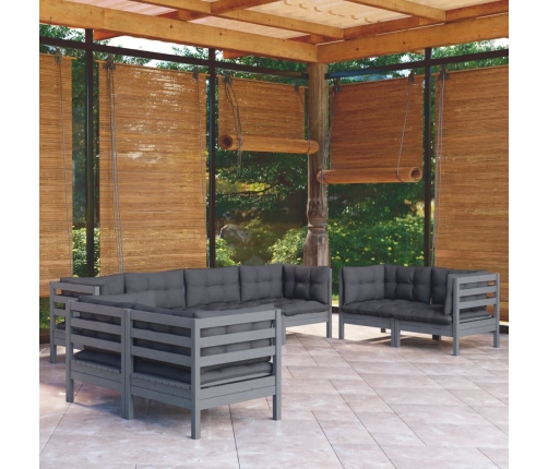 Juego de muebles de jardín 8 pzas y cojines madera pino maciza
