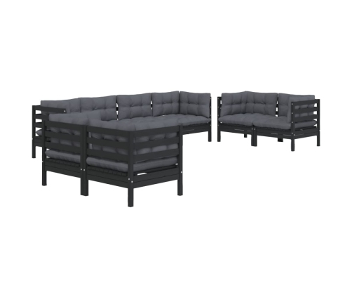 Juego de muebles de jardín 8 pzas y cojines madera maciza pino