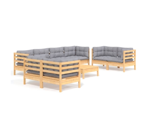 Juego de muebles de jardín 9 pzas y cojines madera maciza pino
