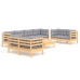 Juego de muebles de jardín 9 pzas y cojines madera maciza pino