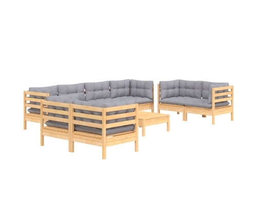 Juego de muebles de jardín 9 pzas y cojines madera maciza pino