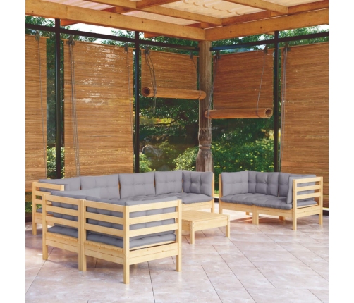 Juego de muebles de jardín 9 pzas y cojines madera maciza pino