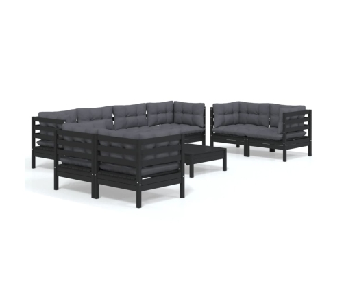 Juego de muebles de jardín 9 pzas y cojines madera maciza pino