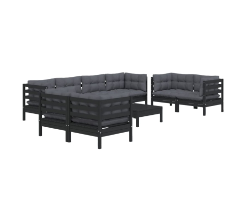 Juego de muebles de jardín 9 pzas y cojines madera maciza pino