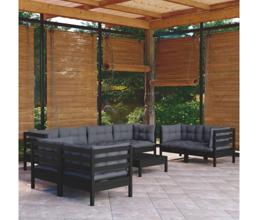 Juego de muebles de jardín 9 pzas y cojines madera maciza pino