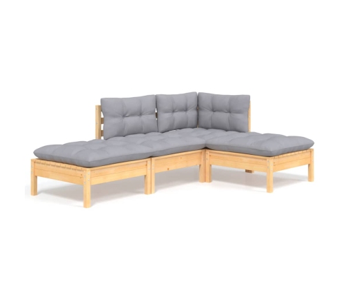 Juego de muebles de jardín 4 pzas y cojines madera maciza pino