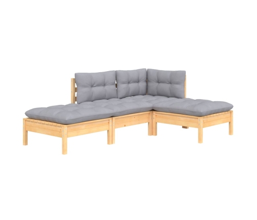 Juego de muebles de jardín 4 pzas y cojines madera maciza pino