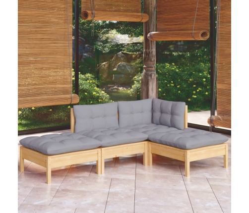 Juego de muebles de jardín 4 pzas y cojines madera maciza pino
