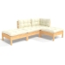 Muebles de jardín 4 pzas y cojines madera maciza de pino crema