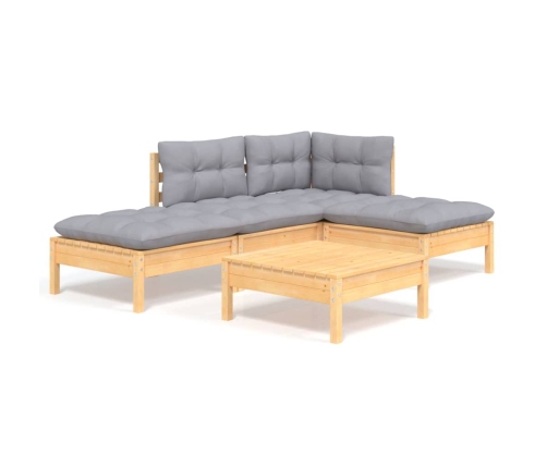 Juego de muebles de jardín 5 pzas y cojines madera pino gris