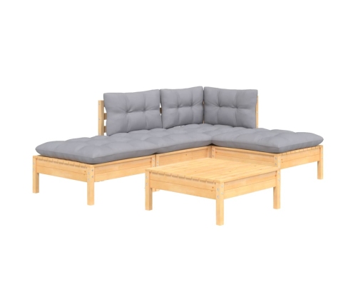 Juego de muebles de jardín 5 pzas y cojines madera pino gris