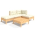 Muebles de jardín 5 piezas cojines madera de pino crema